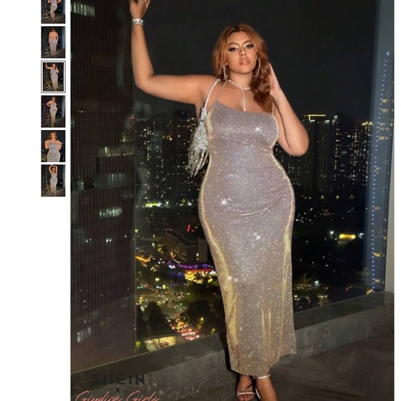 SHEIN Gold Sequin One Shoulder Cocktail Dress - Picture 1 of 3